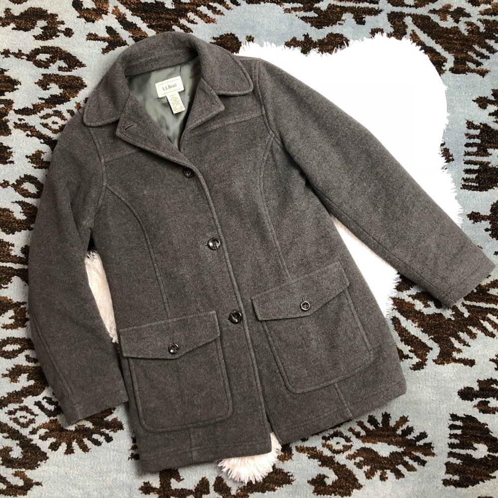 LL Bean Gray Women’s Wool 3 Button Coat Small - Picture 4 of 8